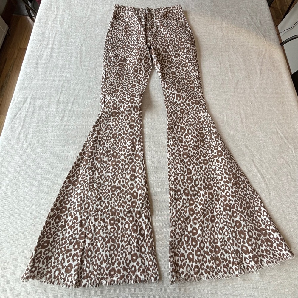 Saints & Hearts Leopard Print Flare Pants High Waisted Bell Bottoms Brown Small